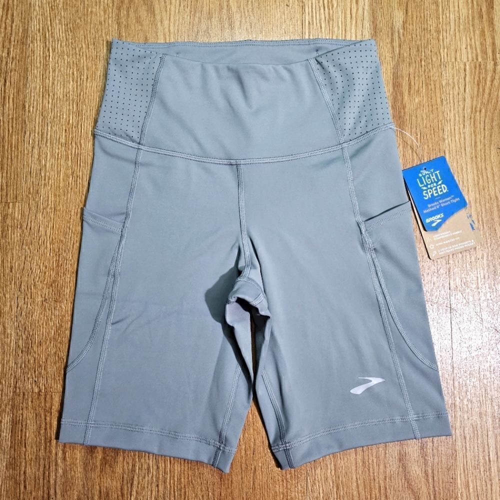 Brooks Method 8" Running Tights Compression Shorts Steel Grey Women's Small S